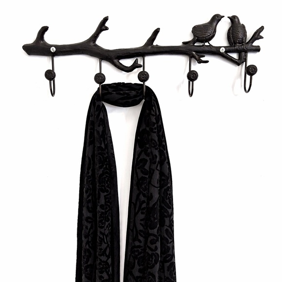 Accessories - Black Velvet Floral Sheer Scarf Soft Romantic Goth Shawl 71x21